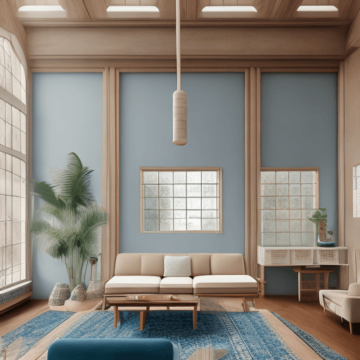 AI generated: High resolution photography interior design, dreamy sunken living room conversation pit, wooden floo...