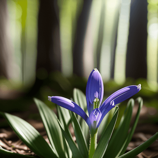 AI generated: scilla in the spring forest in the dawn light, professional colour grading, soft shadows, no contras...