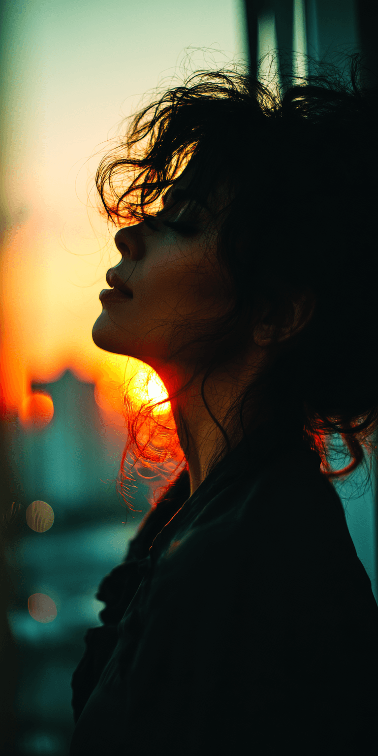 AI generated: Silhouette of a woman's face seen from the side --chaos 75 --ar 1:2 --profile e525pbl --stylize 750 ...
