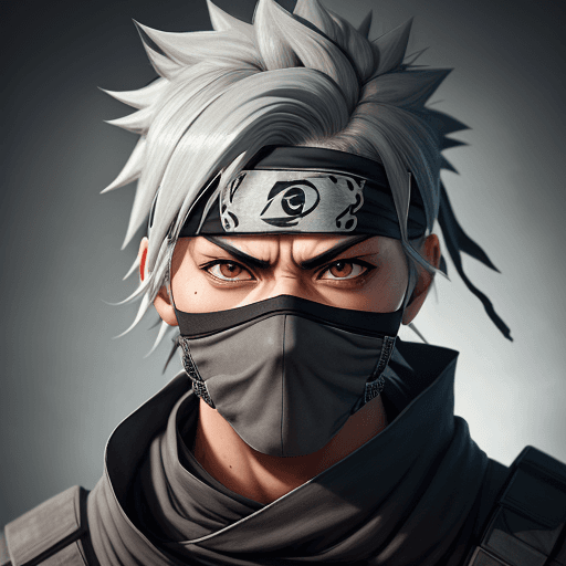 AI generated:  ((kakashi)), symmetrical body, muscular body, gray hair and bandana covering one eye, sharingan in ...