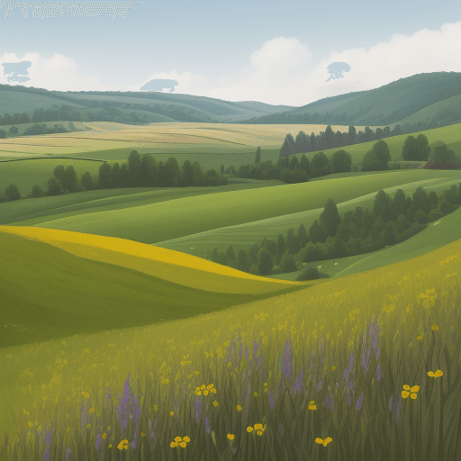 AI generated: romanian design motives on a countryside background with a meadow 
