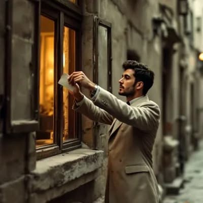 AI generated video: *"A young man from the 1950s, dressed in a light-colored suit, stands in a dimly lit alley beside a ...
