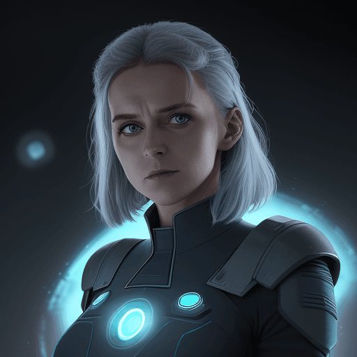 AI generated: sci-fi bild, junge frau, 25 jahre, schlank, dunkelblaues Haar bist zur hüfte, biologin, anführer ein...