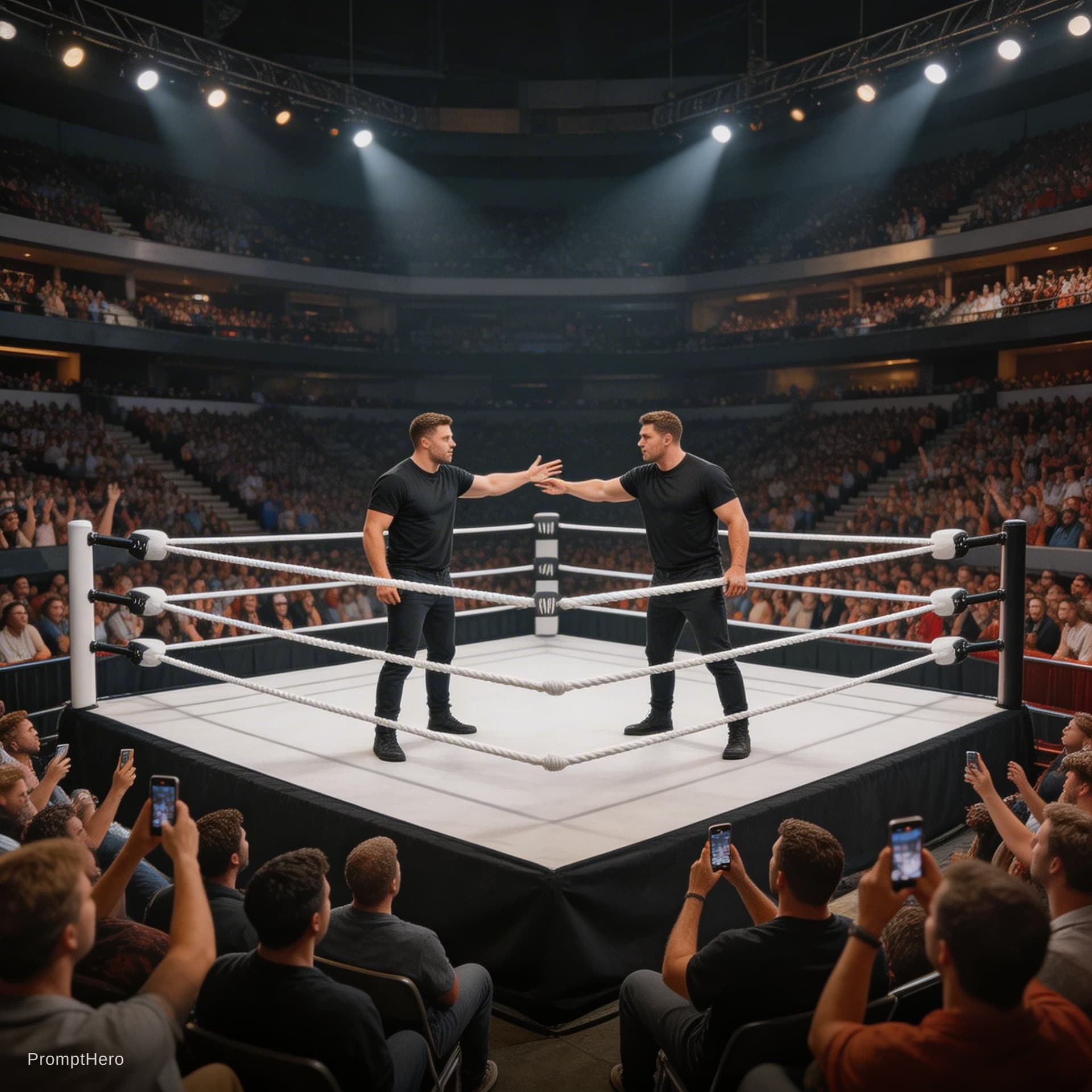 AI generated: slap game in a big ring with audience

