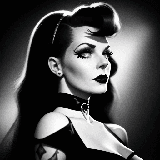 AI generated: 1950s Hollywood actress woman, background: starship, gothic model, alternative model, gothic aesthet...