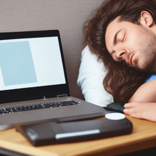 AI generated: a person sleeping in front of their computer