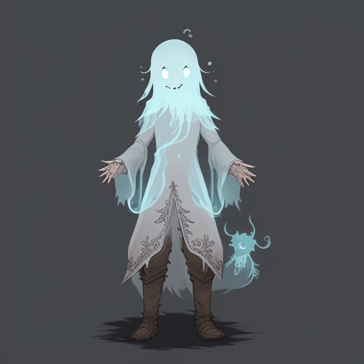 AI generated: character concept, cute ghost in the magic forest, dungeon and dragons, fantasy, medieval --v 5 --ar...