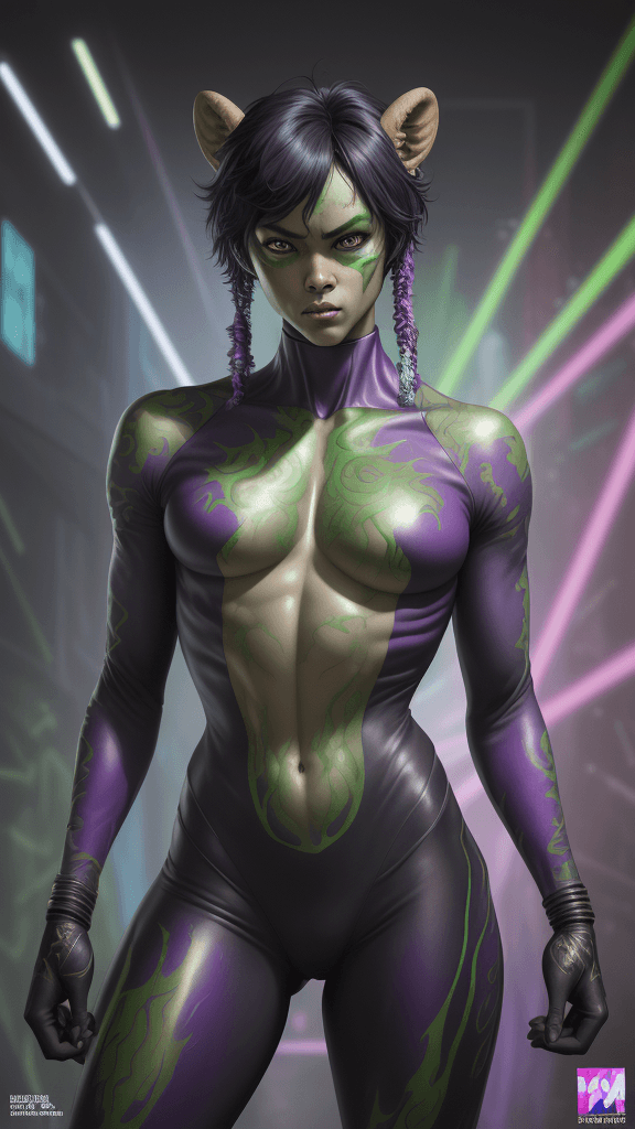 AI generated: in a funky complex background((best quality ,8k, 16k, highres, masterpiece:1.2),DC database feature ...