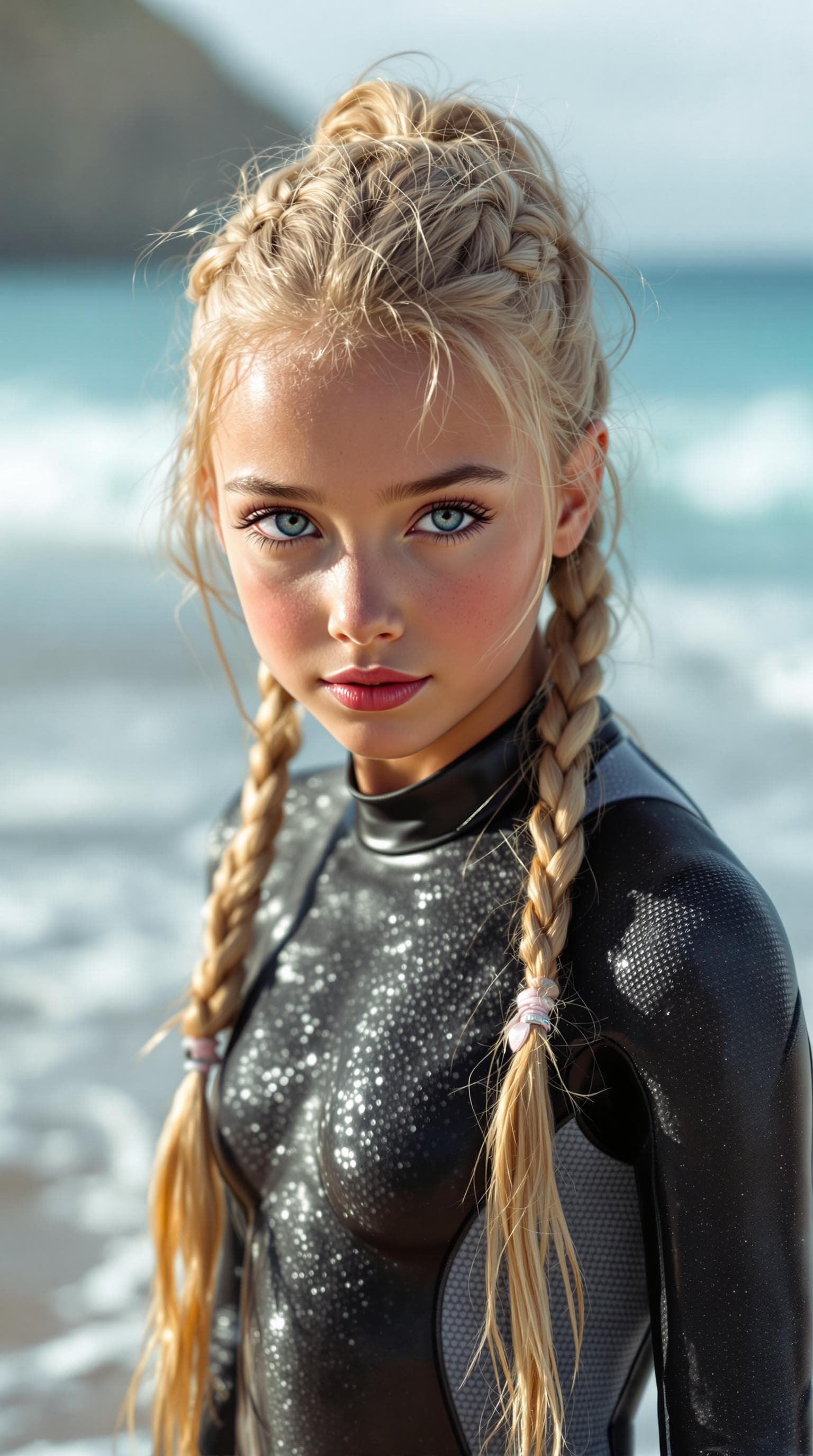 AI generated: a professional photo of a exceptionally beautiful girl in the world (age 7), (seven year old),  at t...