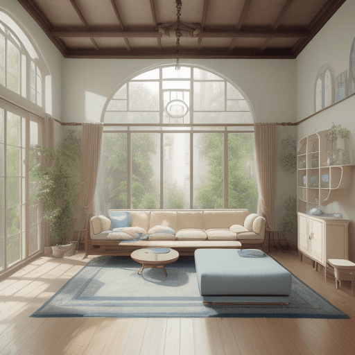AI generated: High resolution photography interior design, dreamy sunken living room conversation pit, wooden floo...