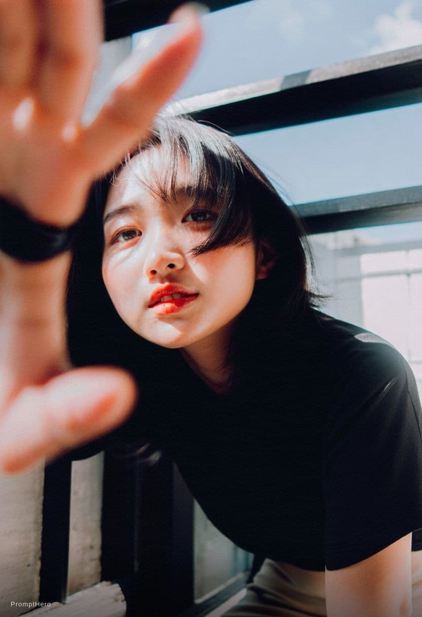 AI generated: A highly detailed, photorealistic, cinematic vertical medium-close-up shot of a stunning young east ...