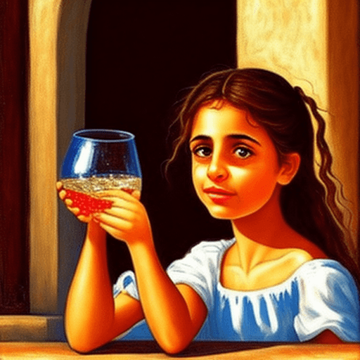 AI generated: curious Greek girl offering an empty glass.
style: romantic