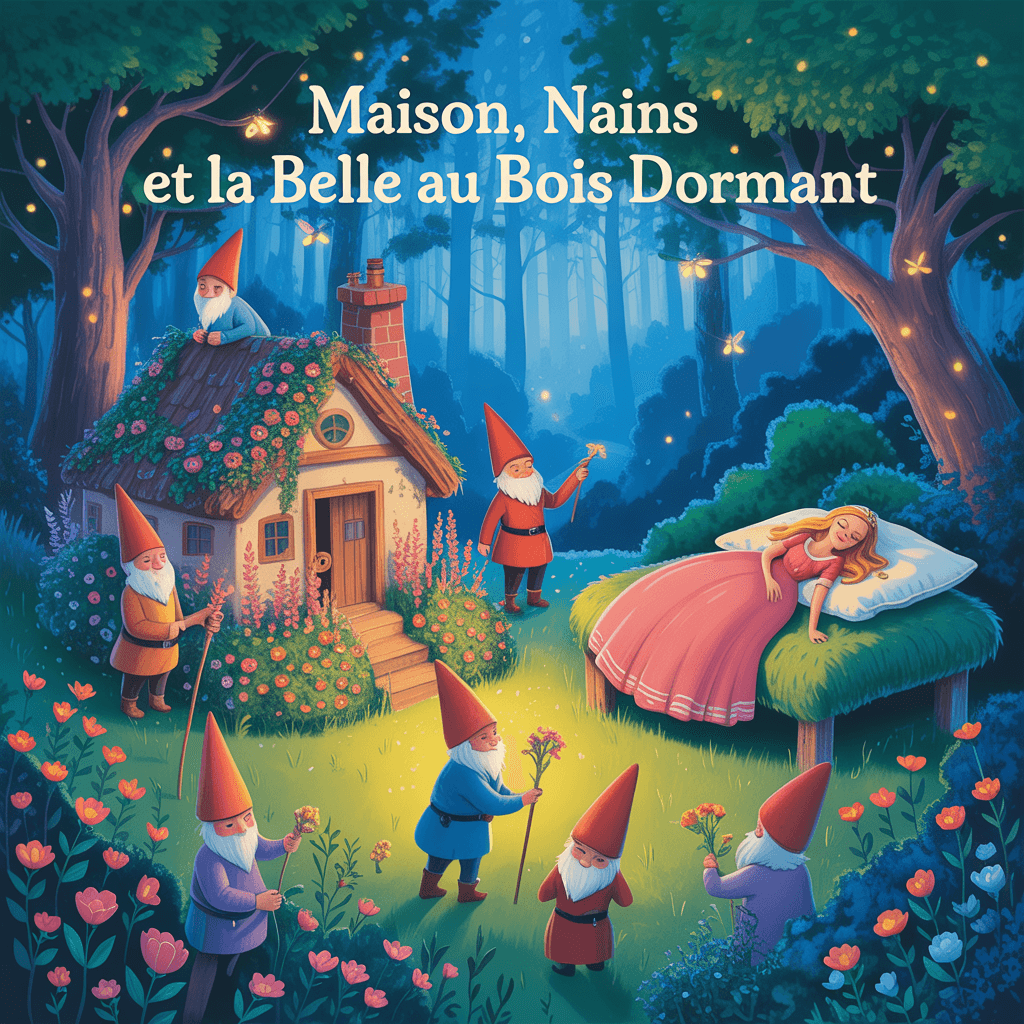 AI generated: Maison, nains et la belle au bois dormant 
