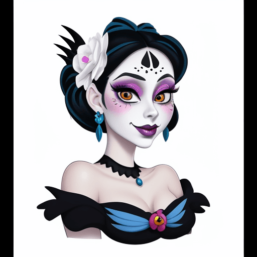 AI generated: a painting of a beautiful  girl with make up of Catrina, in the style of disney princess animation, ...