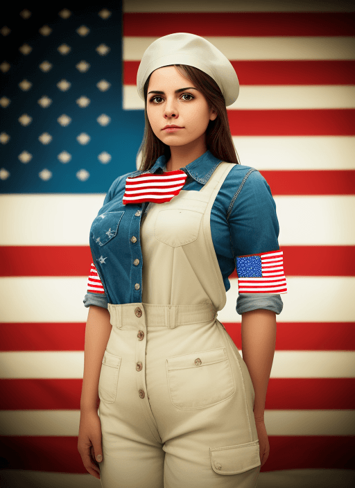 AI generated: Laboratorista woman in front of American flag. Beautifull.