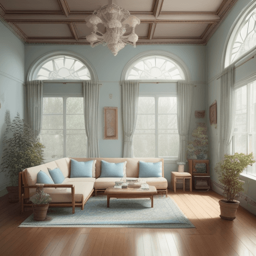 AI generated: High resolution photography interior design, dreamy sunken living room conversation pit, wooden floo...