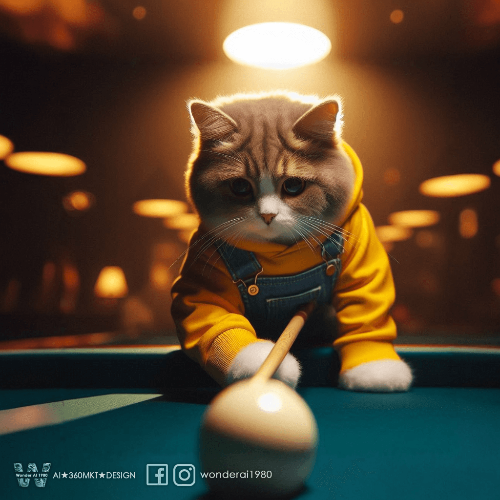 AI generated: Dramatic photo, visual tension, anthropomorphized real cute cat, wearing yellow leisure suit, holdin...