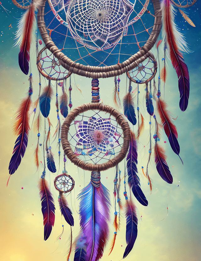 AI generated: Dreamcatcher with Feathers, hyper-amazing incredible striking and wildly detailed award-winning spla...