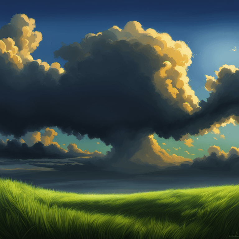 AI generated: (masterpiece),Beautiful grass field,clouds, by studio ghibli,Nij,(evening:1)cinematic still,hdr,(god...