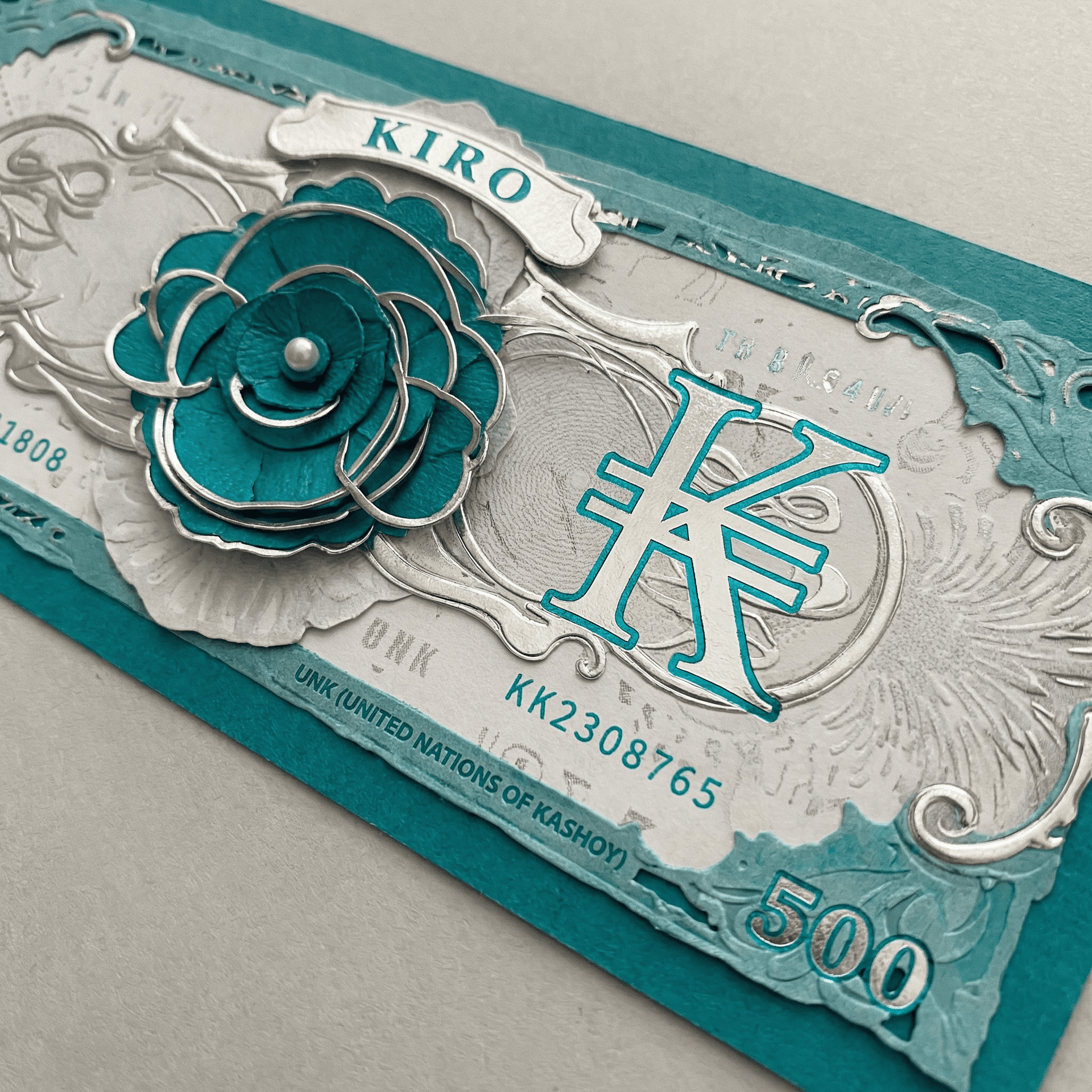 AI generated: Create a bill with the symbol that looks like a "K" with two horizontal lines crossed through it wit...