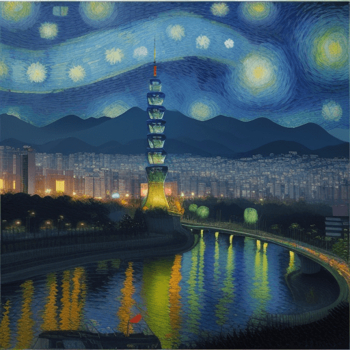 AI generated: The way what Van Gogh Vincent paint the nice view of Taipei City landmark