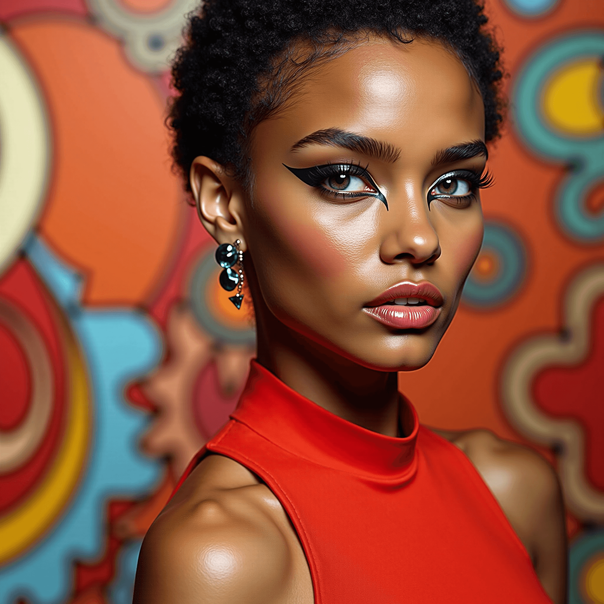AI generated: Ultra-detailed professional portrait of a 21-year-old Aboriginal Australian retro model with short, ...