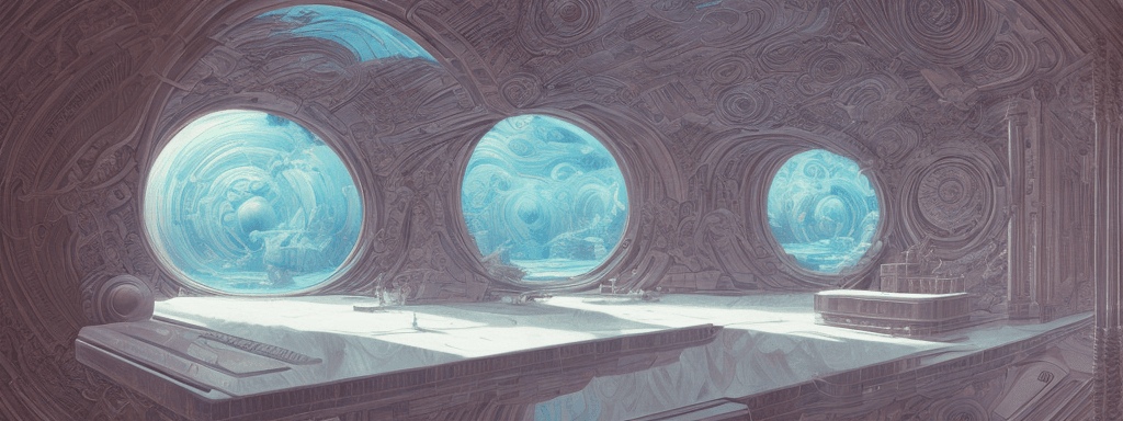 AI generated: a 3d detailed painting inspired by moebius of a 4d mirror cabinet. inspired by technology. science f...