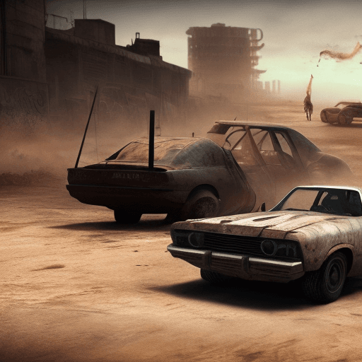 AI generated: mad max style, photorealistic, postapocalypse background,  weapon, woman,  35 year old woman, Russia...