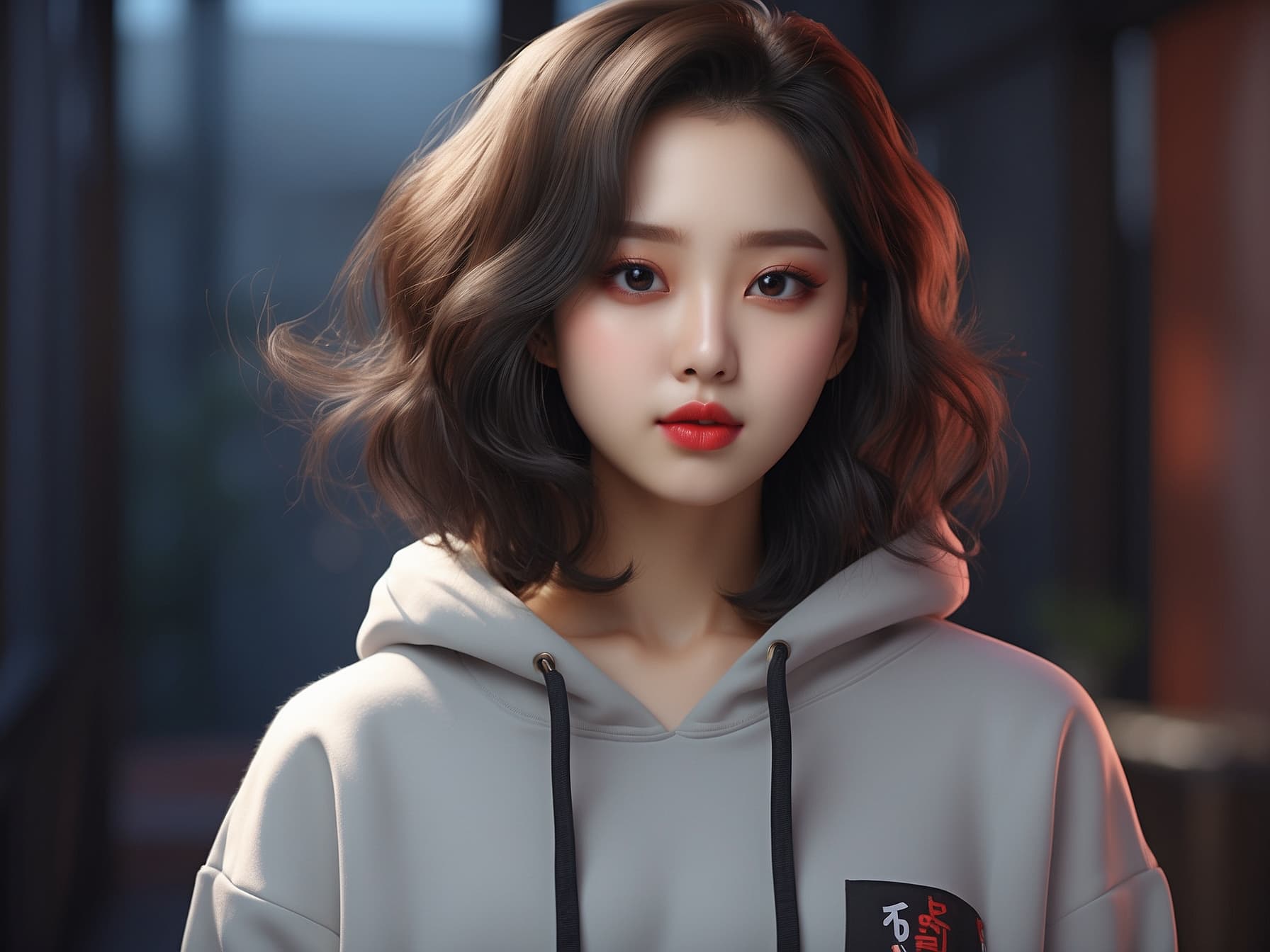 AI generated: a woman with dark hair and red lipstick, a photorealistic painting by Lü Ji, cg society contest winn...