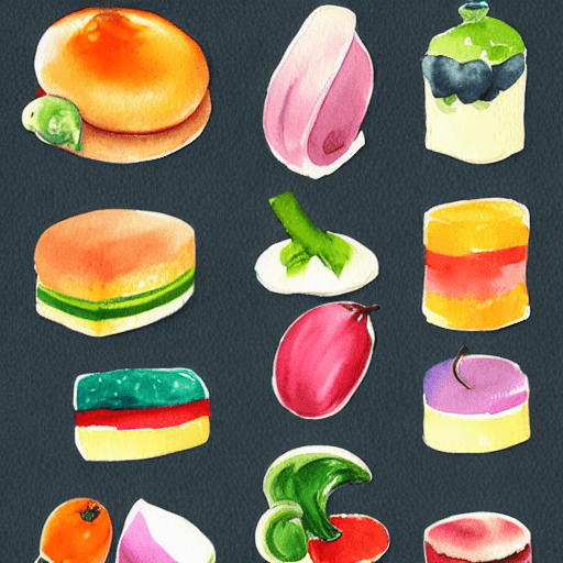 AI generated: watercolor food clip art, isolated on white background --no shadows --q 2 --v 5