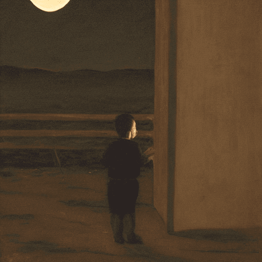 AI generated: a boy, looking at the moon in the night
