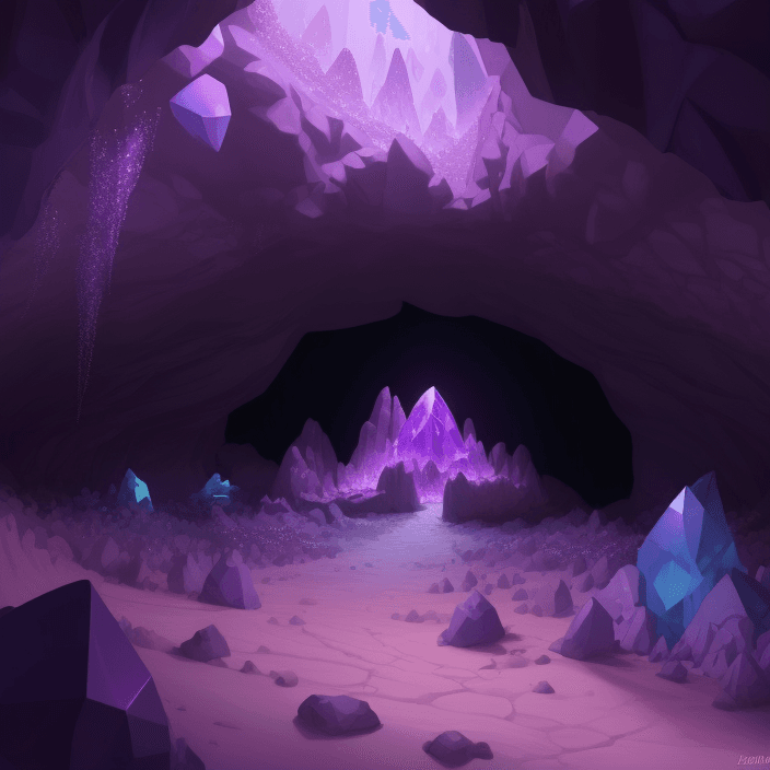 AI generated: Disney Pixar style drawing, Purple Crystal Cave, 8k