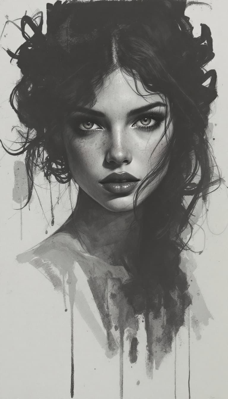 AI generated: girl, charcoal portrait