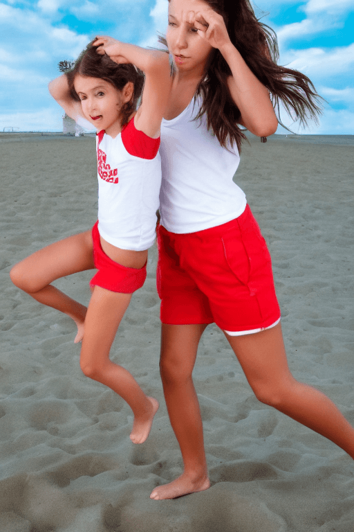 AI generated: 1girl, (full body), (action shot), (dynamic pose), (a girl as a lifeguard wearing a plain white shir...