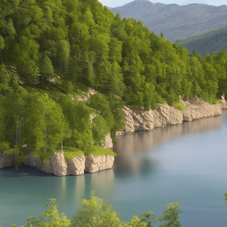 AI generated: photorealistic oil on canvas, 
trees by a river and hill,
beautiful setting, 
Foreground,
unreal eng...