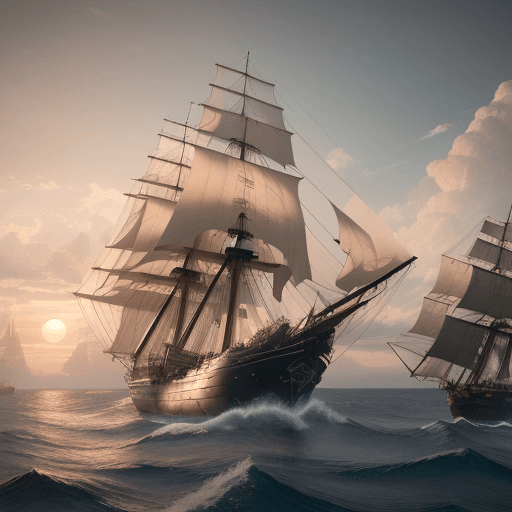 AI generated: Photo of a ultra realistic sailing ship, dramatic light, pale sunrise, cinematic lighting, battered,...