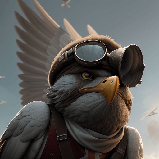 AI generated: Photo of a ultra realistic Swoop the Miami University mascot, wearing a world war one flying cap wit...