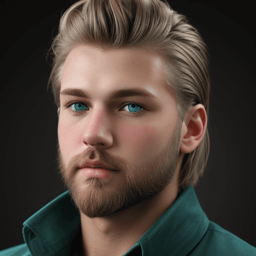 AI generated: high resolution avatar of a male with short dark blonde hair and blue and green eyes, with darker bl...