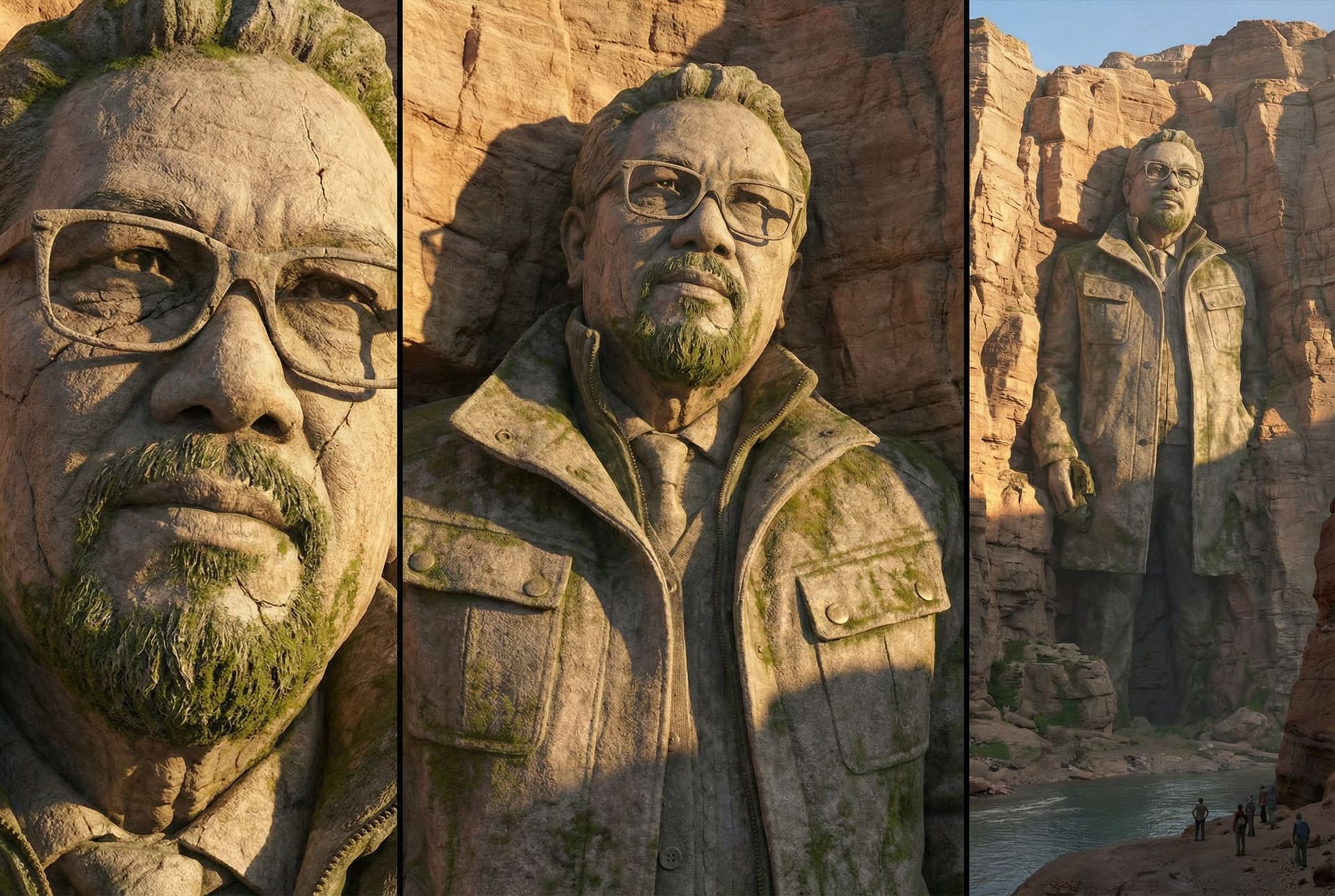 AI generated: art statue in cliffs,in the style of realistic hyper-detailed portraits,cryengine,detailed facial fe...