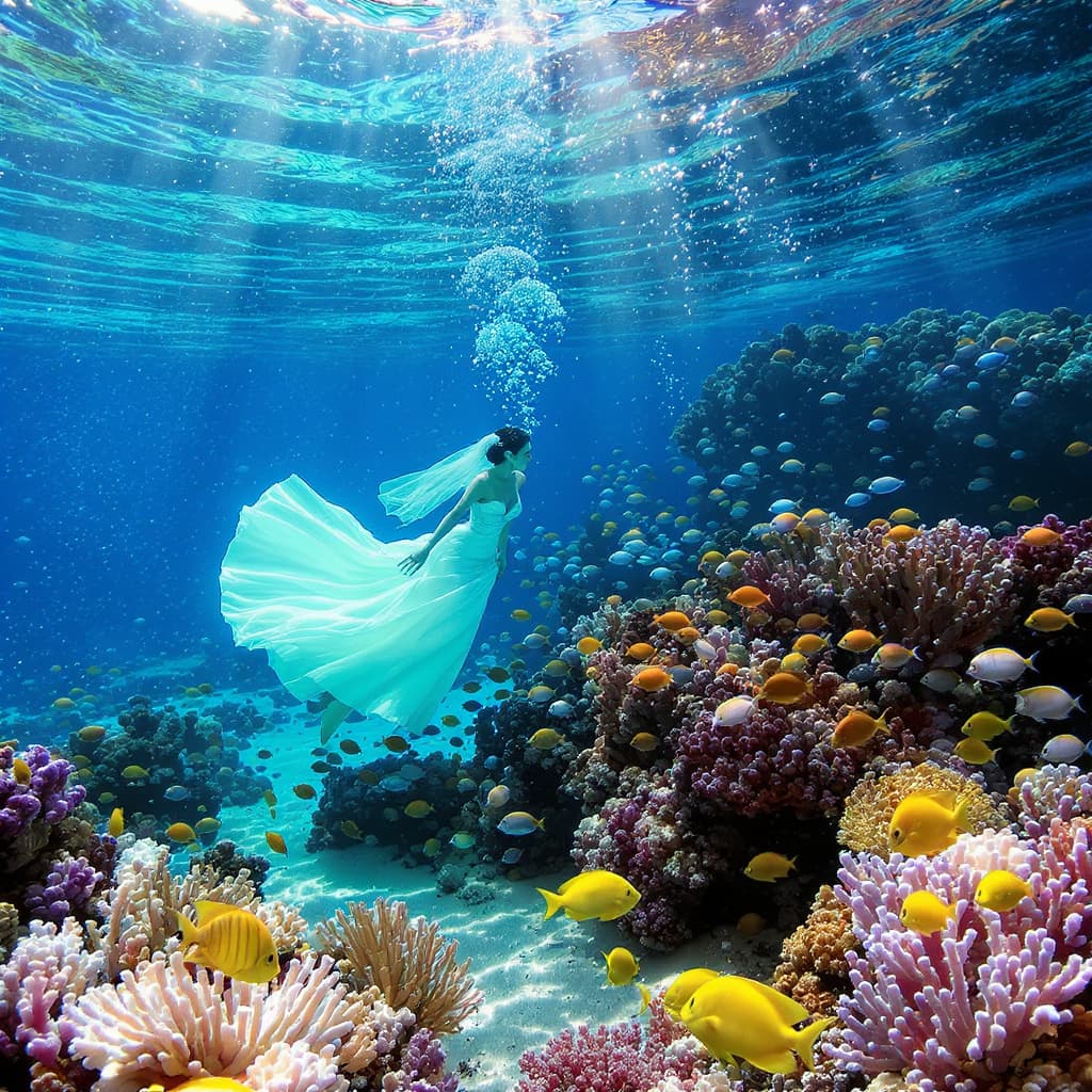 AI generated: Vibrant underwater scene with colorful coral reefs, mant diverse tropical fish, and clear blue water...