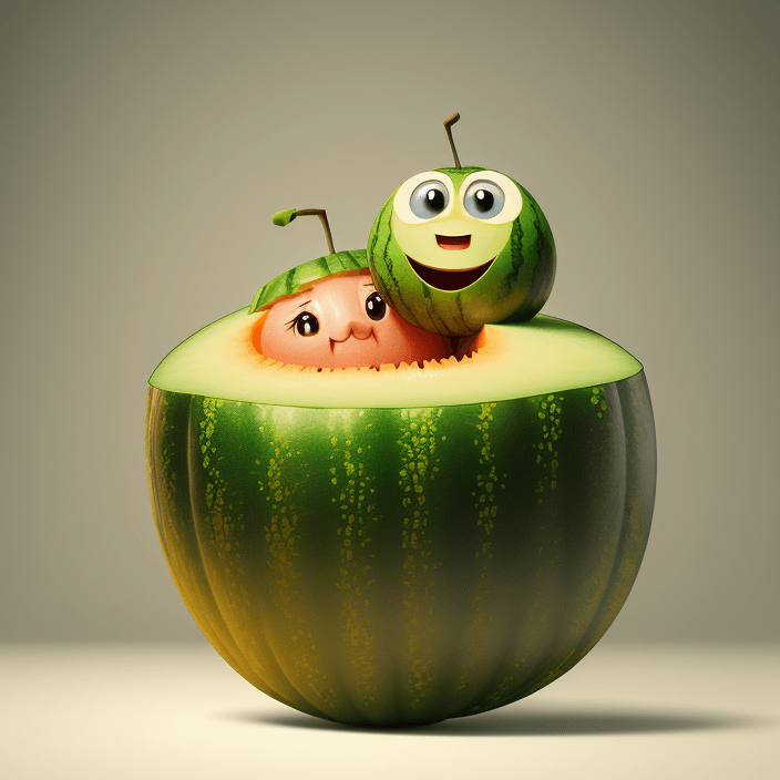 AI generated: A happy cartoon cute melon fruit, Pixar Style, perfect composition, 8k artistic photography, photore...