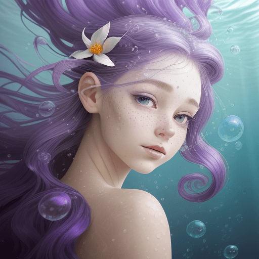 AI generated: Frontal portrait of a whimsical and colorful woman resembling a pearl or shell. Fair complexion, you...