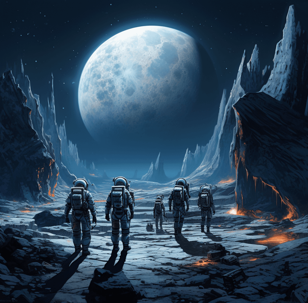 AI generated: a group of astronauts are carrying something on the moon in an art illustration, in the style of zai...