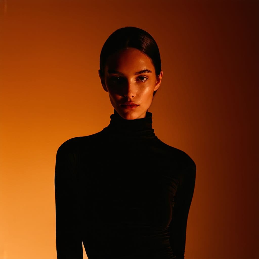 AI generated: fashion editorial photography, front shot, upper body, professional female model, shot with hasselbl...