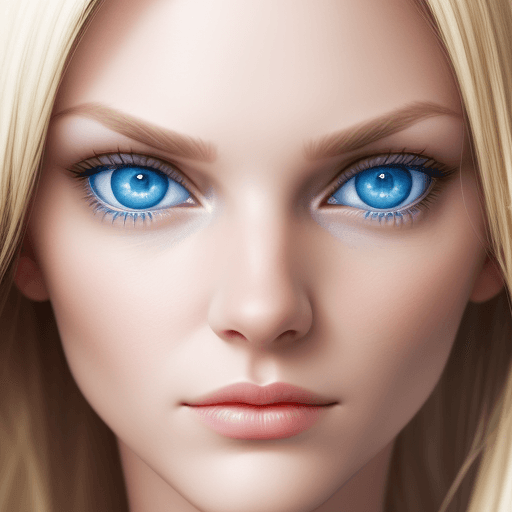 AI generated: sharpfocus on the face of the woman, blond, blue eyes