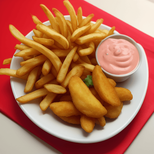 AI generated: pollo frito papas fritas y cátchup