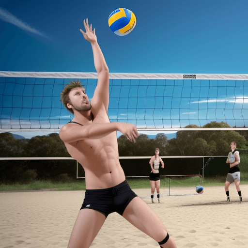 AI generated: Dustin Madden playing volleyball (VERY AUSTRALIAN)