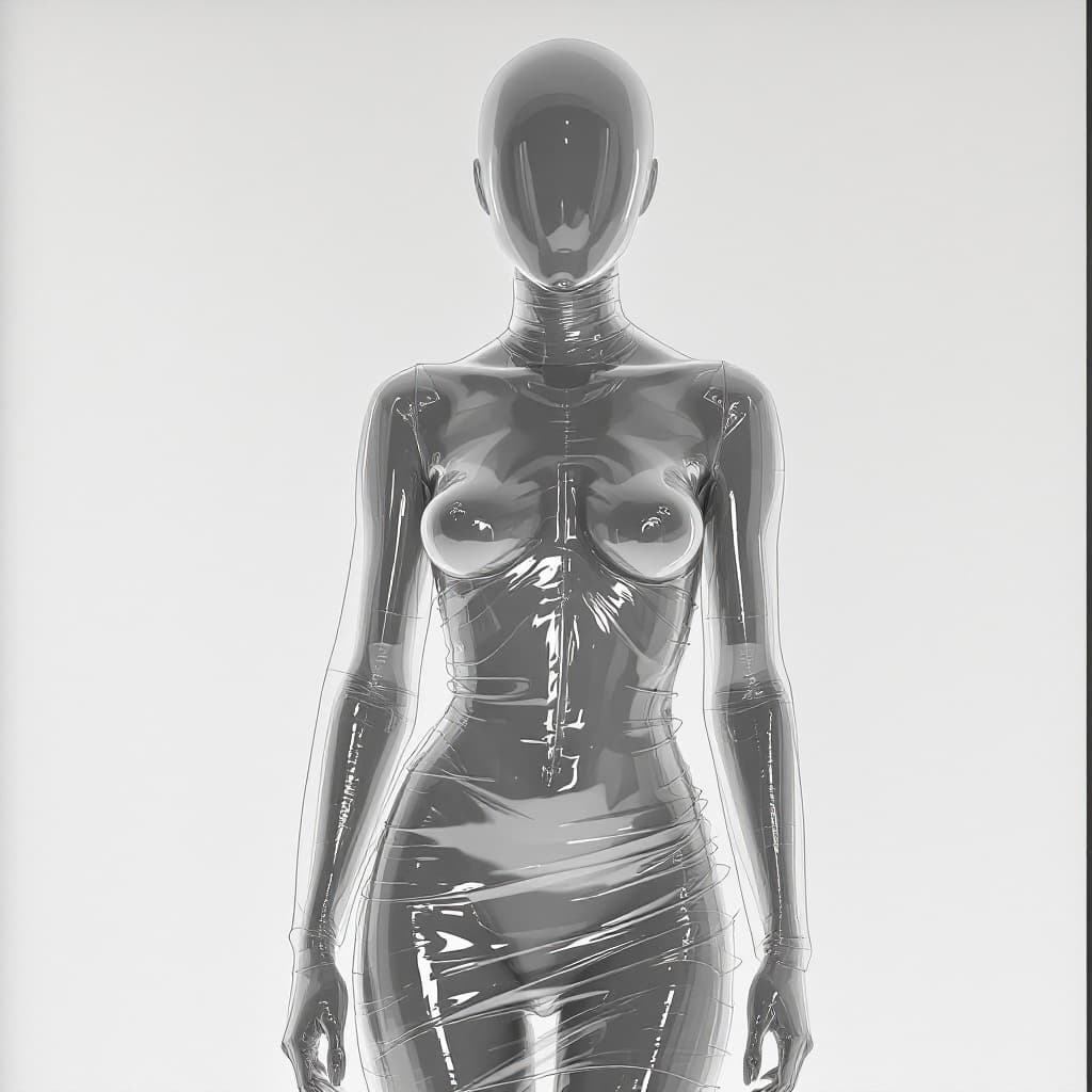 AI generated: Full body model with a transparent latex dress