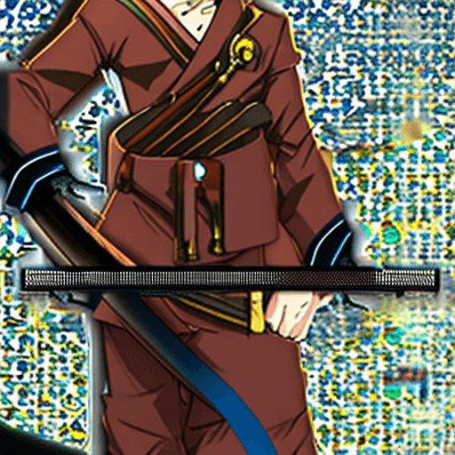 AI generated: Demon slayer anime artstyle, a male samurai with a katana, face revealing, brown hair, deep ocean bl...