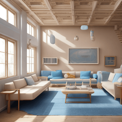 AI generated: High resolution photography interior design, dreamy sunken living room conversation pit, wooden floo...